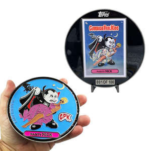 Large 4.75 inch GPK Nasty Nick Officially Licensed Topps Garbage Pail Kids Challenge Coin with inset card