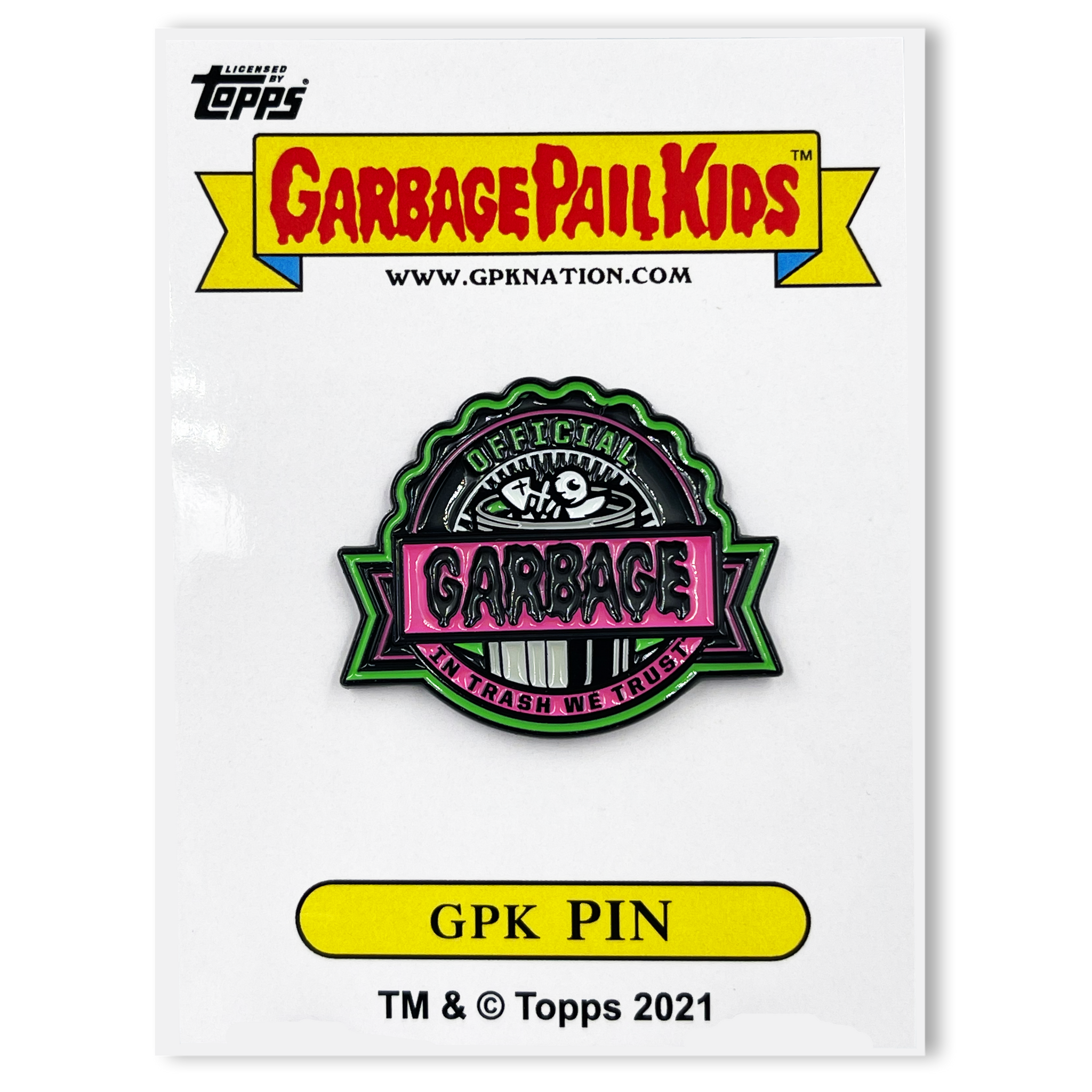 Pink and Green 2021 Garbage Pail Kids logo Officially Licensed GPK pin