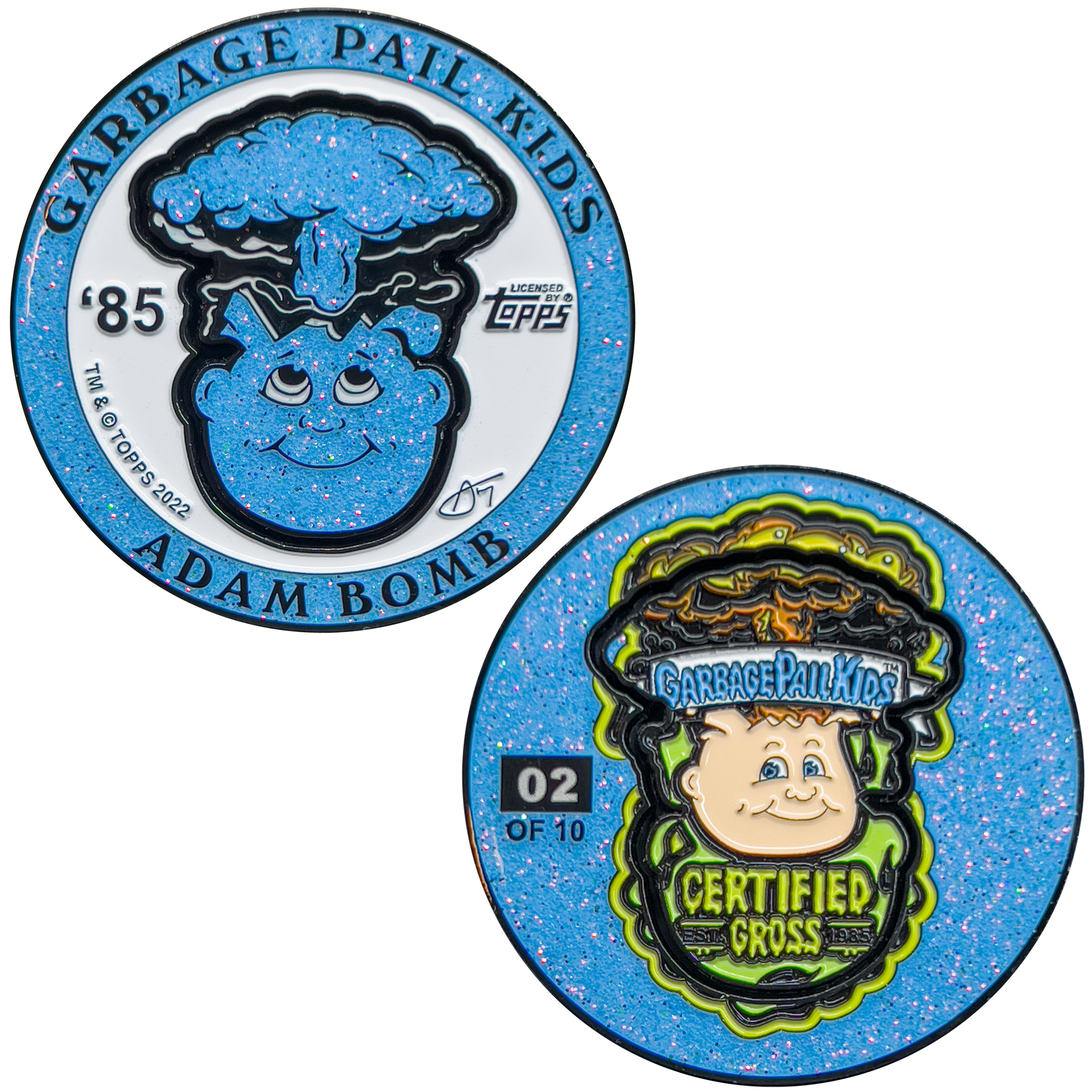 1 Per Person ***POWDER BLUE GLITTER*** Adam Bomb 2-piece coin BLUE GLITTER variation GPK-AA-005